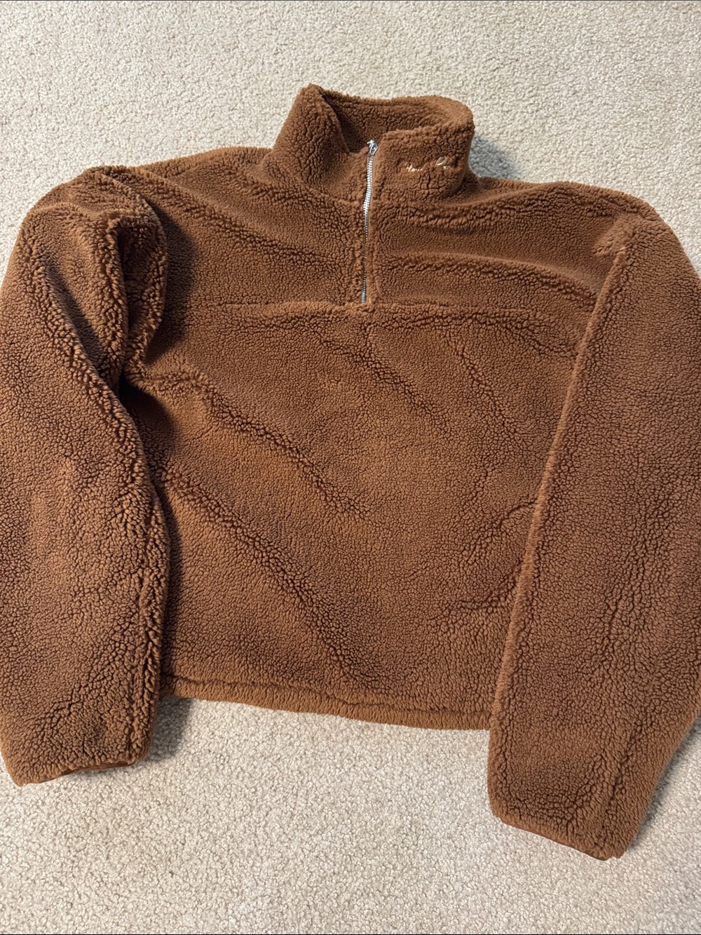 Cozy Half-Zip Sherpa Pullover Sweater - Brown